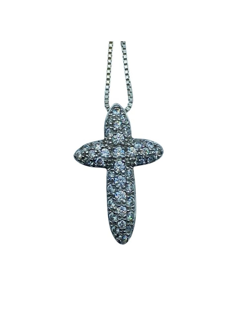 Ross Simons Sterling Silver Cross Pendant Necklace Religious Sparkly Statement